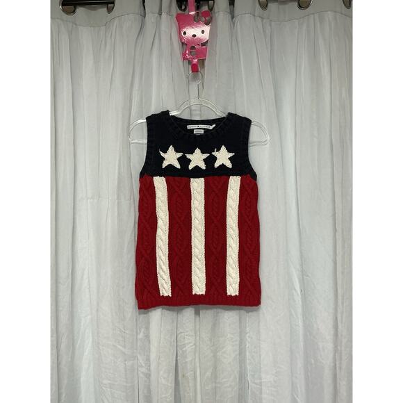 VTG Tommy Hilfiger Hand-knit Stars Stripes 90s American Flag Vest L Preppy USA - Picture 1 of 9